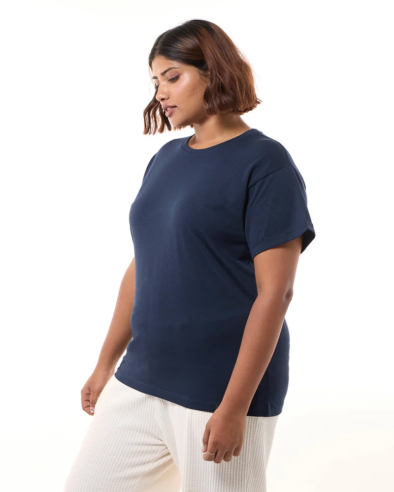bewakoof Women's Navy Blue Boyfriend Plus Size T-shirt